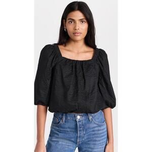 AYR Black Puff Sleeve Midsummer Square Neck Blouse, Size S